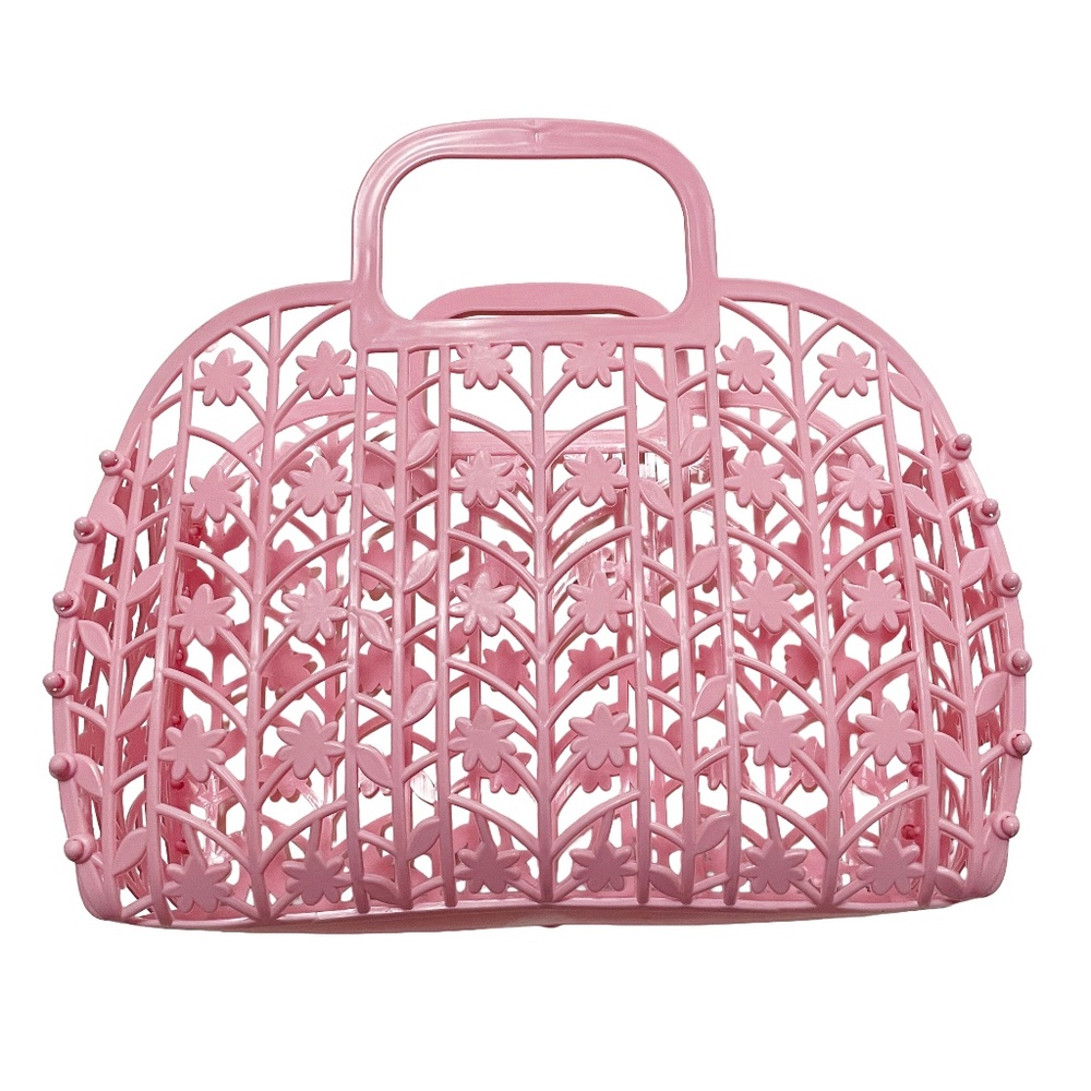 Pink flower jelly bag basket cute purse